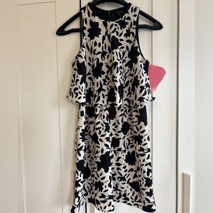 Loft Black and White Floral Peplum Midi Dress,